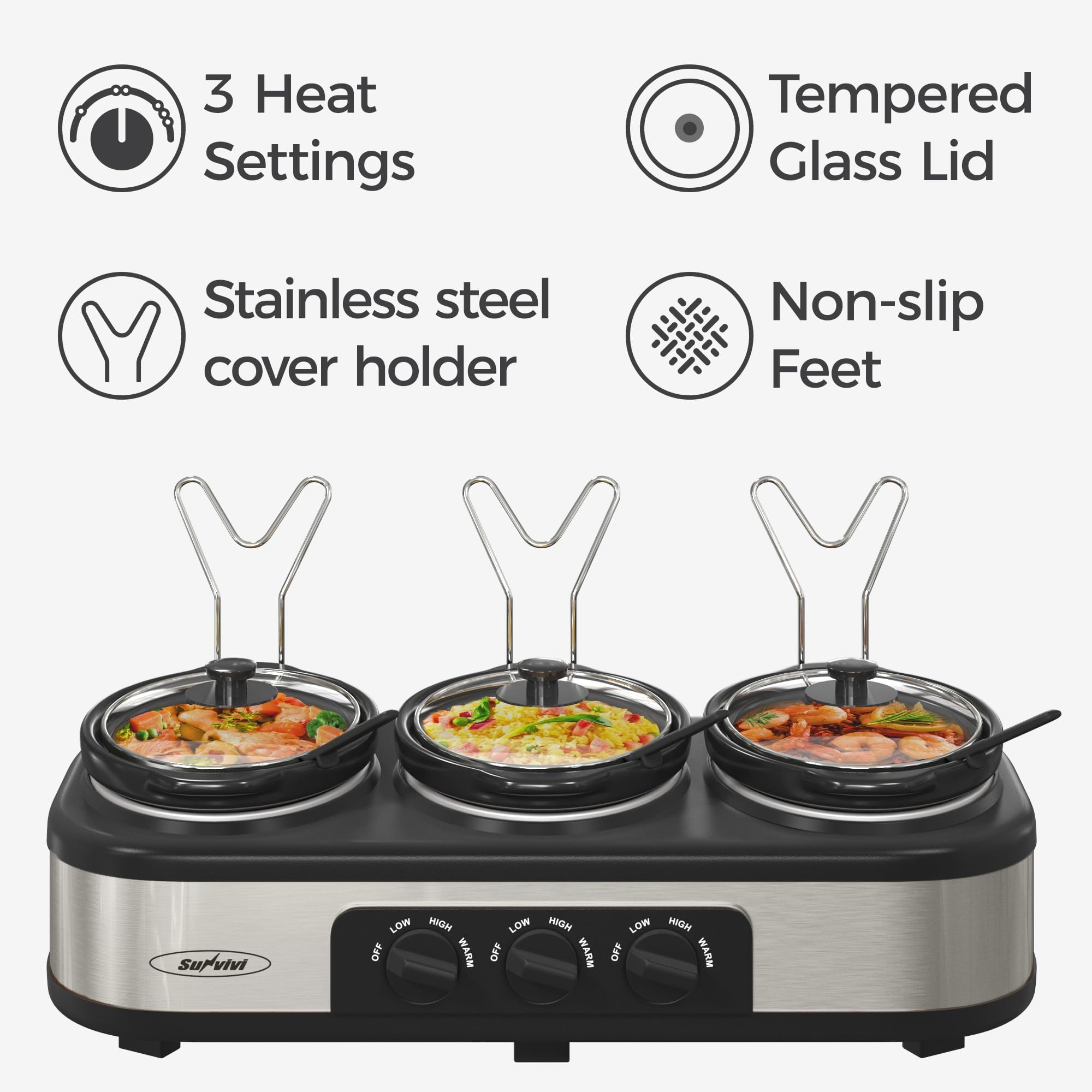 Amazon | SUNVIVIPRO 3 x 1.5クォート トリプルスロークッカー